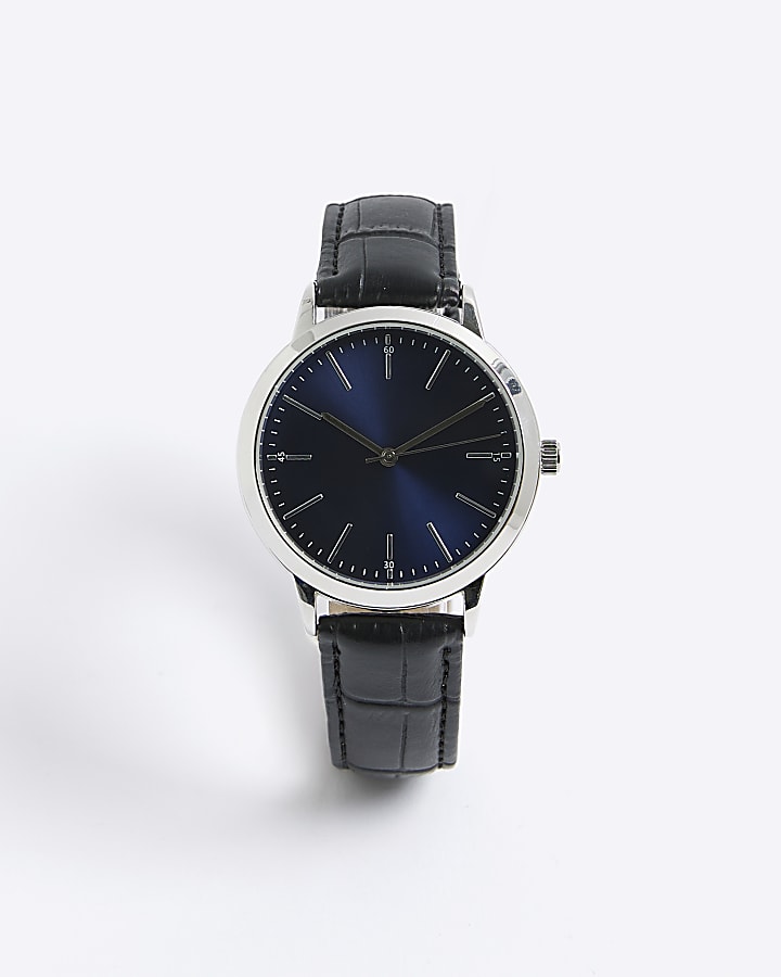 Blue Leather Strap Watch