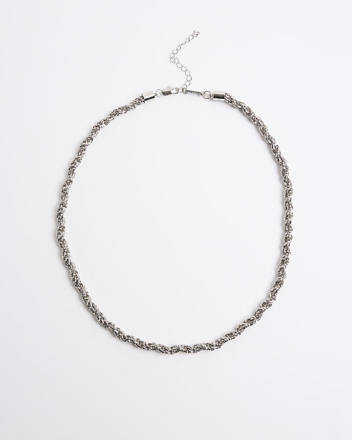 Silver Rhodium Twist Chain Necklace
