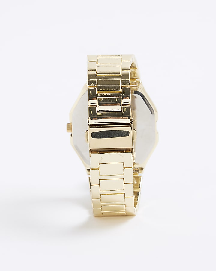 Gold Metal Hexagon Face Watch