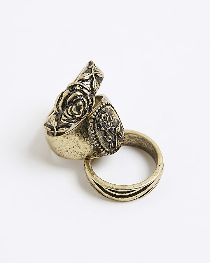Gold Rose Brandished Pack Of 3 Rings