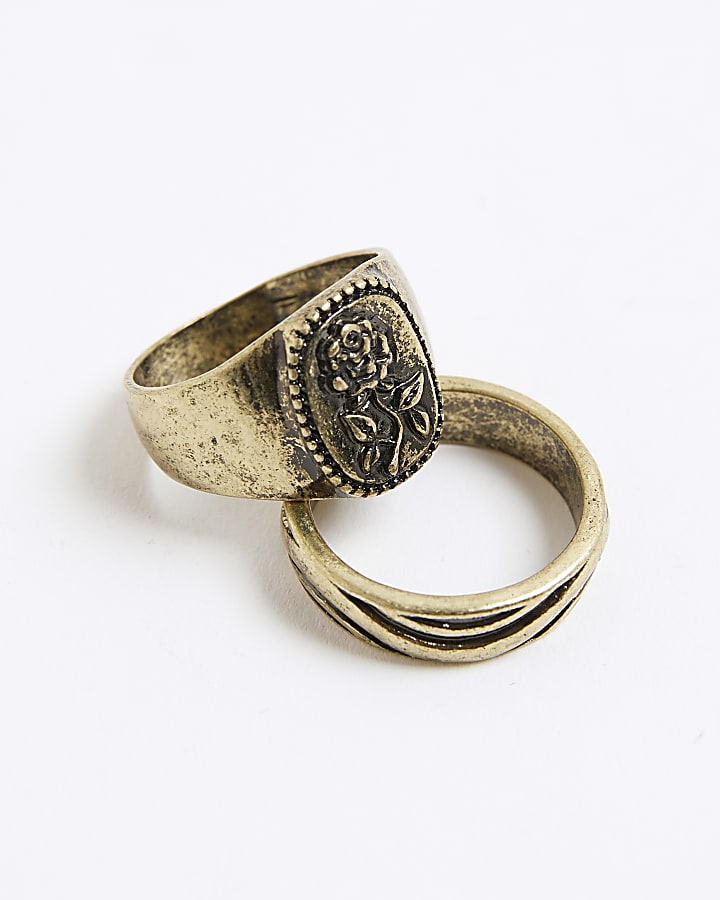 Gold Rose Brandished Pack Of 3 Rings