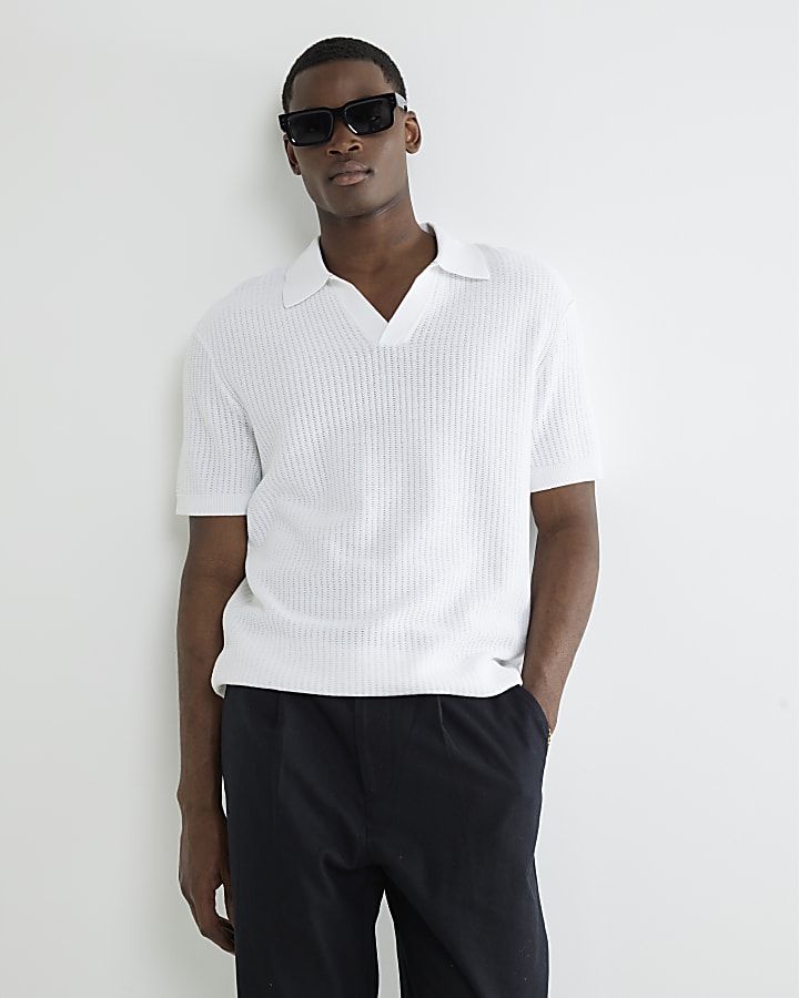 White Short Sleeve Open Collar Shirt