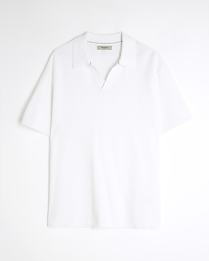 White Short Sleeve Open Collar Shirt