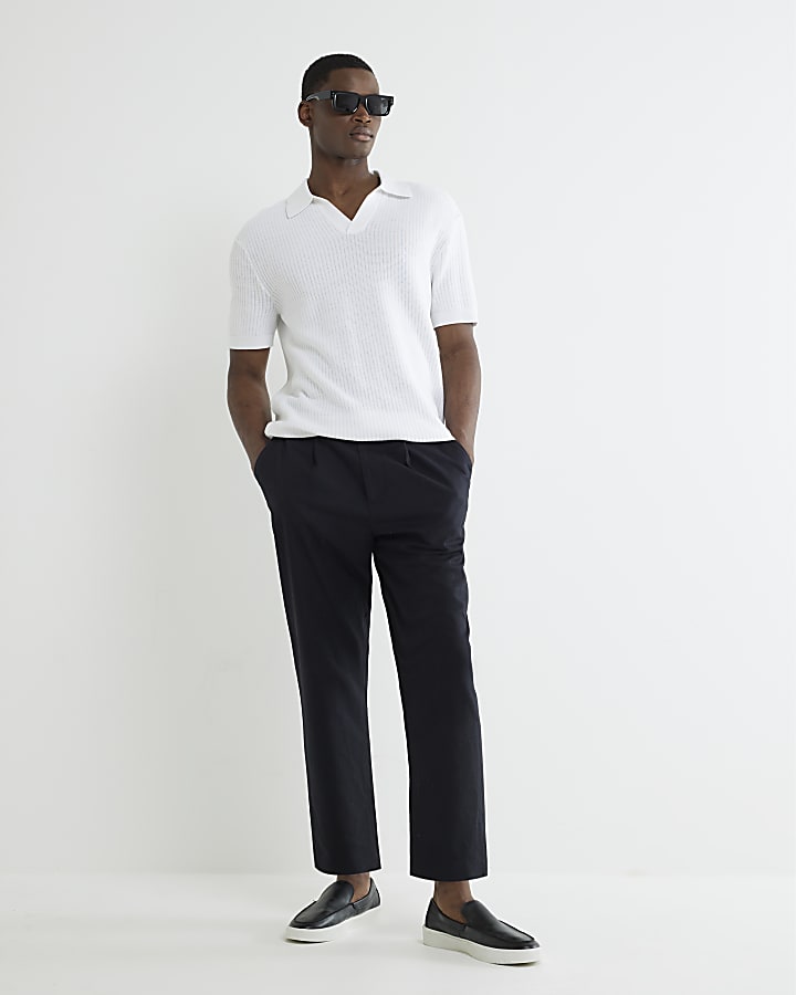 White Short Sleeve Open Collar Shirt