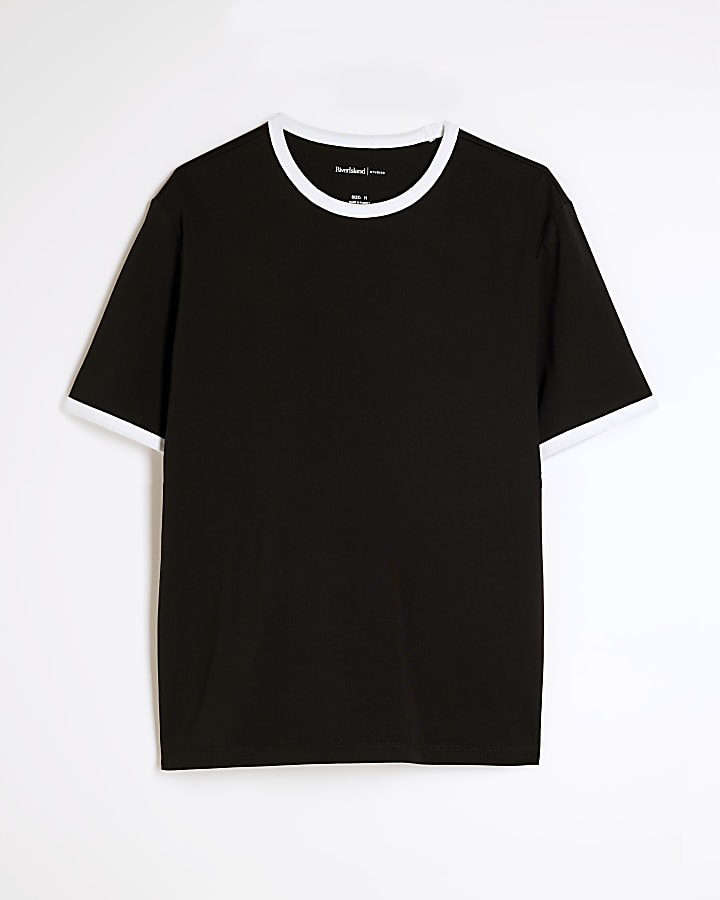 Black Slim Fit Short Sleeve Ringer T-Shirt