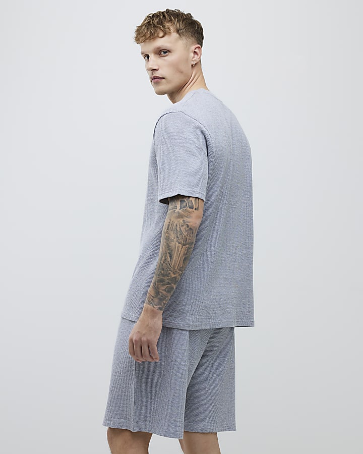 Grey Waffle T-Shirt And Shorts Set