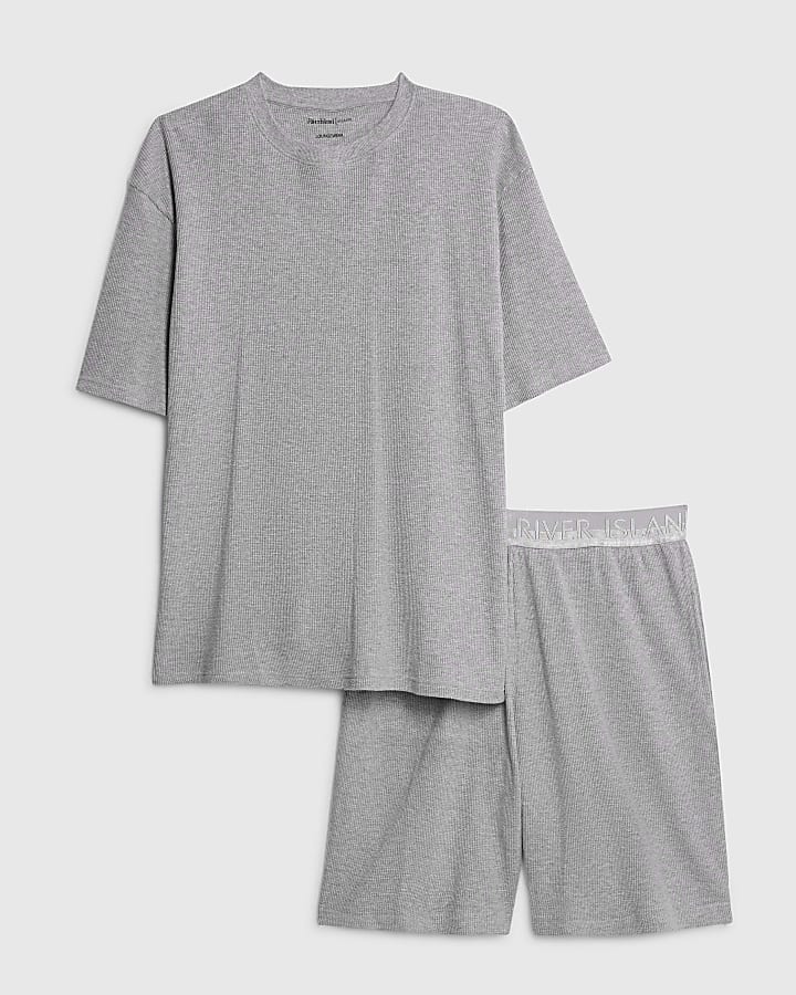 Grey Waffle T-Shirt And Shorts Set