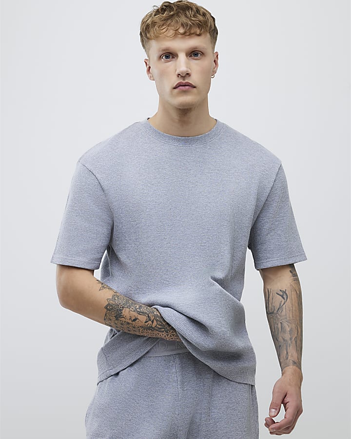 Grey Waffle T-Shirt And Shorts Set