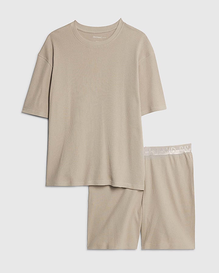 Beige Waffle T-Shirt And Shorts Set