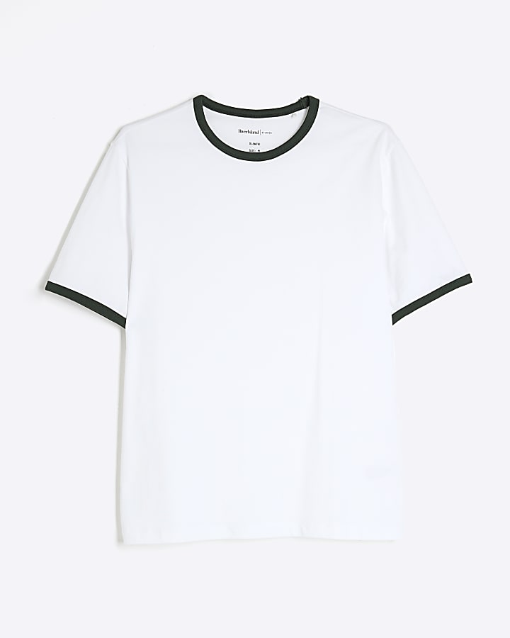 White Slim Fit Short Sleeve Ringer T-Shirt