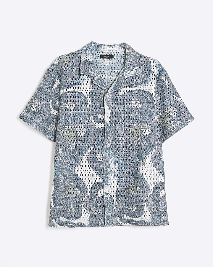 Grey Regular Fit Dragon Crochet Shirt