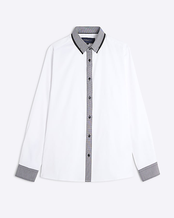 White Long Sleeve Double Collar Shirt
