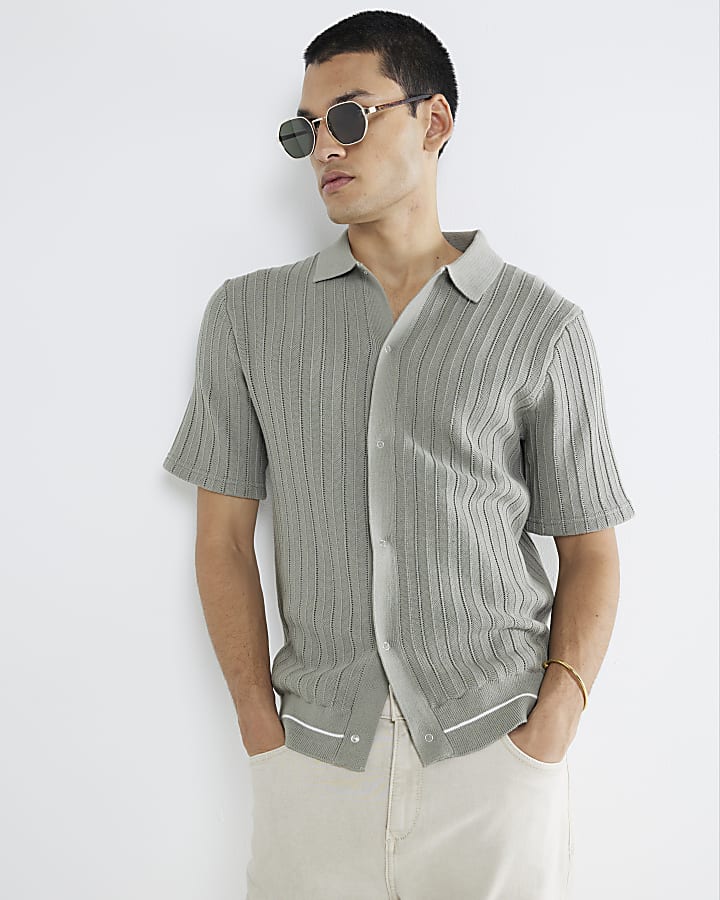 Green Knit Tipped Short Sleeve Shirt