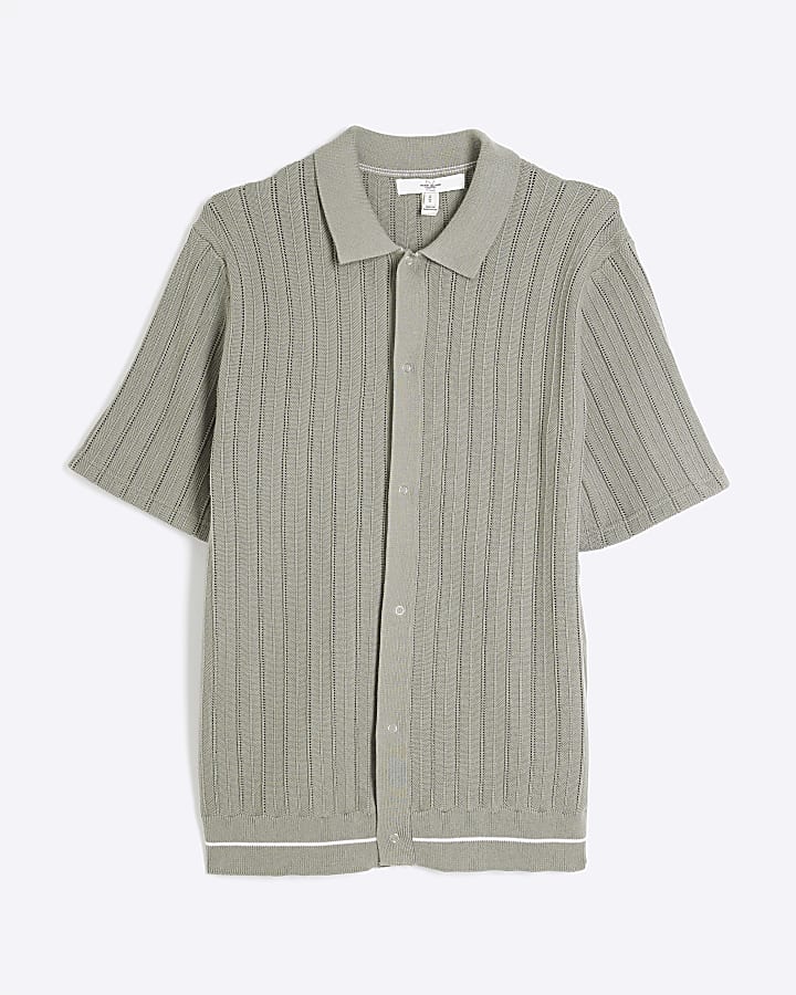 Green Knit Tipped Short Sleeve Shirt