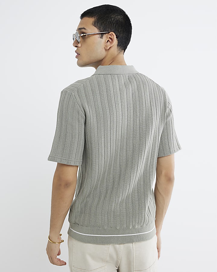 Green Knit Tipped Short Sleeve Shirt