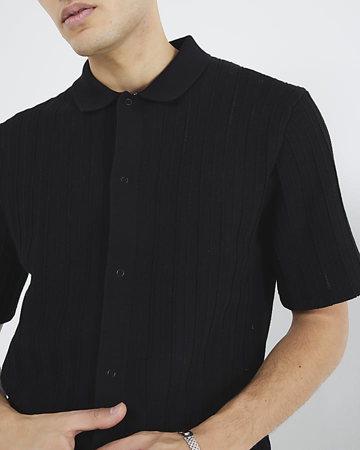 Black Knitted Tipped Short Sleeve Shirt