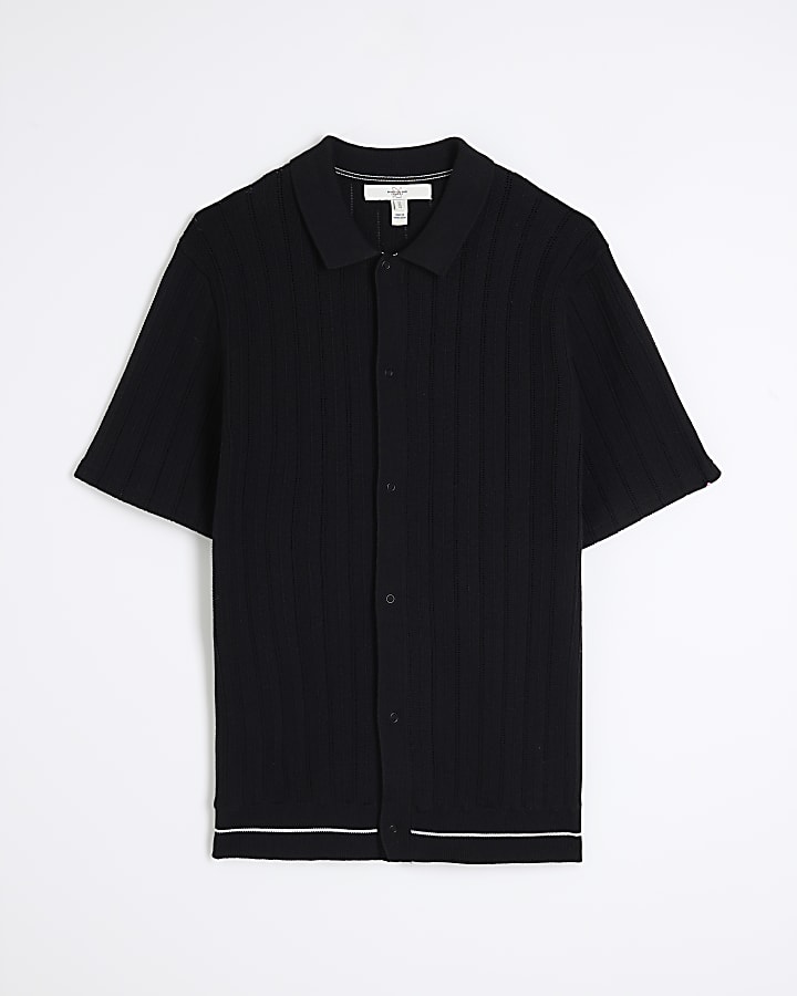 Black Knitted Tipped Short Sleeve Shirt