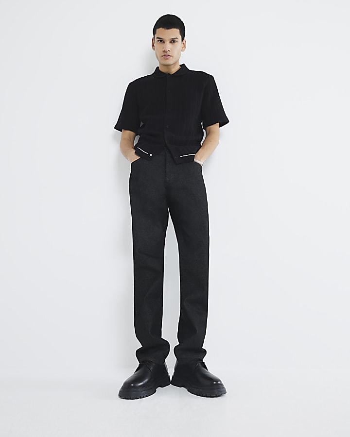 Black Knitted Tipped Short Sleeve Shirt