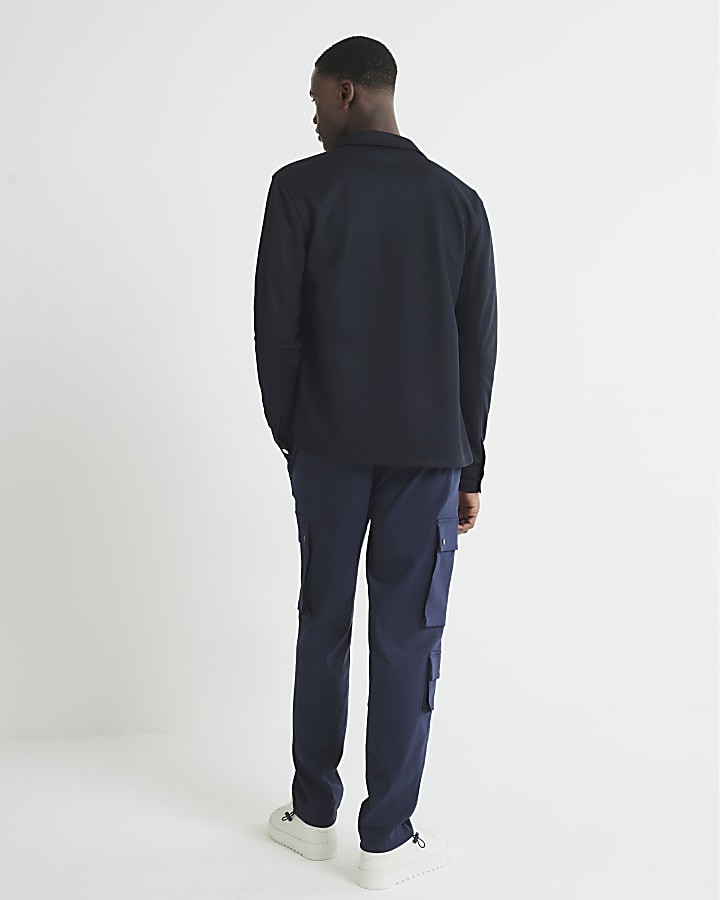 Navy Slim Fit Cargo Trousers