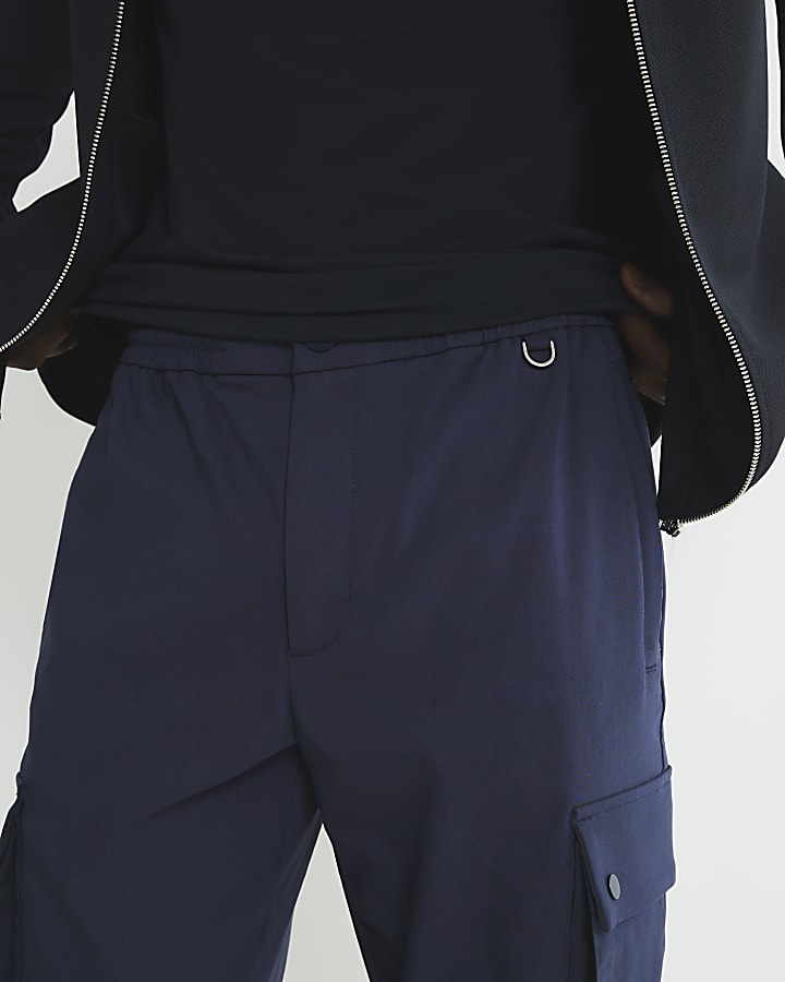 Navy Slim Fit Cargo Trousers