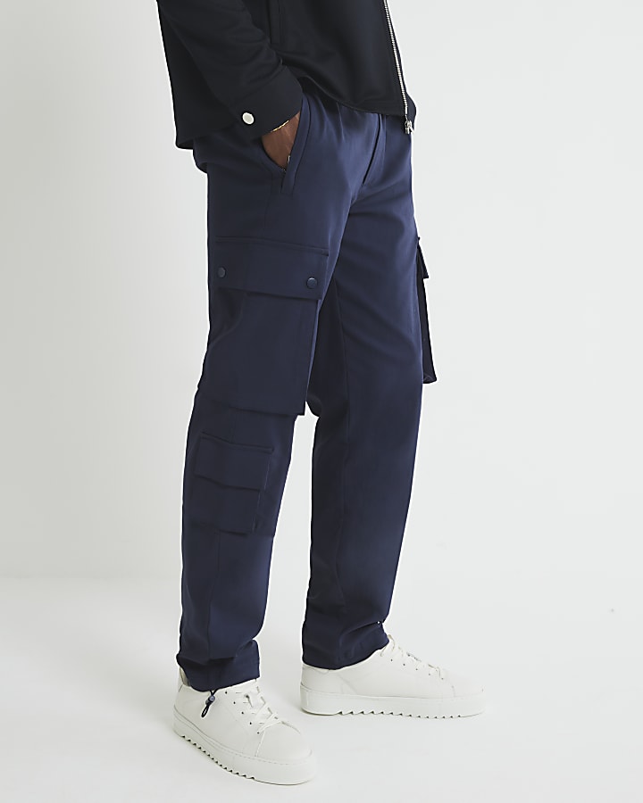 Navy Slim Fit Cargo Trousers