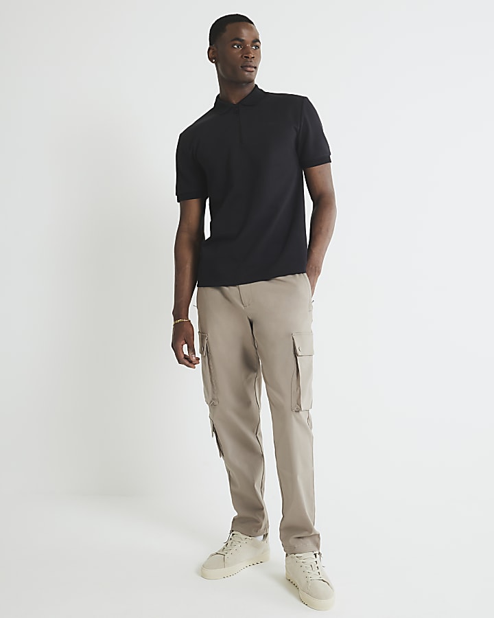 Beige Slim Fit Cargo Trousers