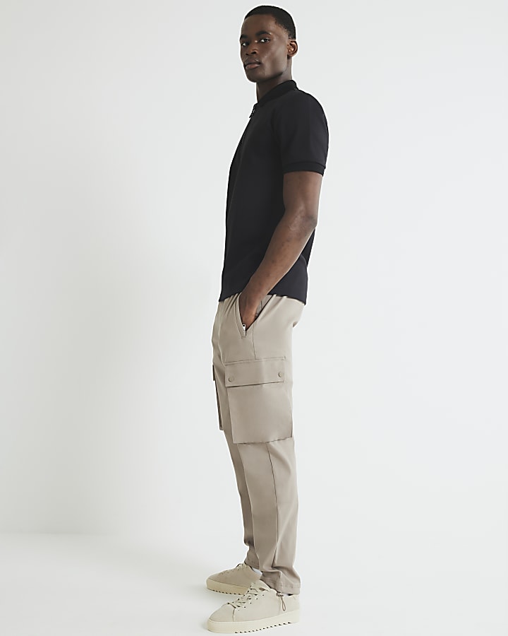 Beige Slim Fit Cargo Trousers