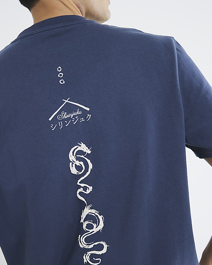 Navy Regular Fit Japanese Embroidered T-Shirt