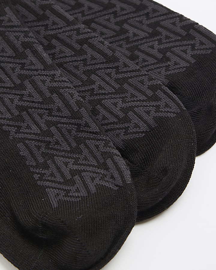 Black Pack Of 5 Ribbed Monogram Trainer Socks