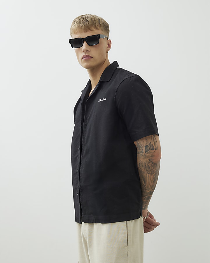 Black Regular Fit Oxford Revere Shirt