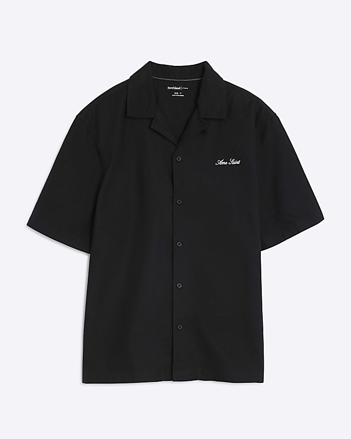 Black Regular Fit Oxford Revere Shirt