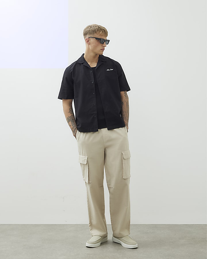 Black Regular Fit Oxford Revere Shirt