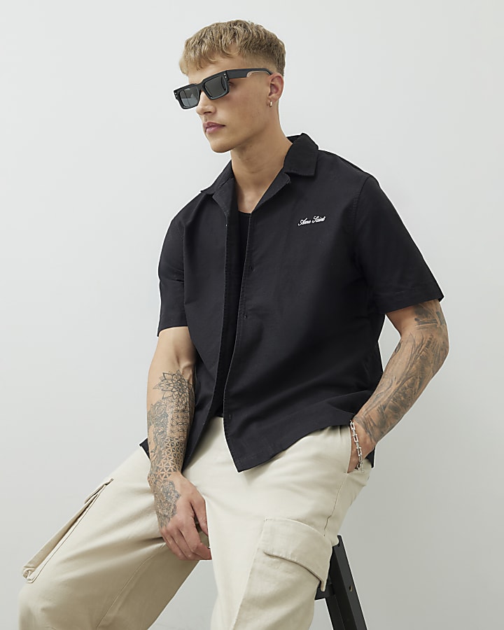 Black Regular Fit Oxford Revere Shirt