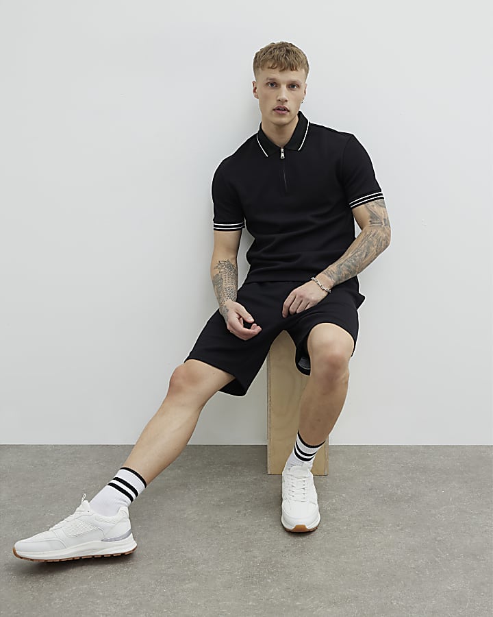 Black Slim Fit Quilted Tipped Shorts