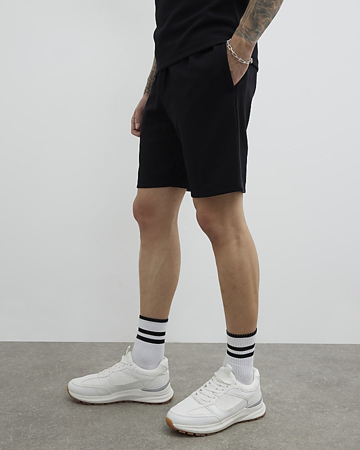 Black Slim Fit Quilted Tipped Shorts