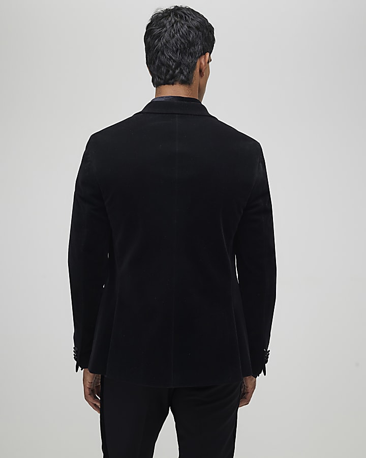Black Slim Fit Velvet Suit Jacket