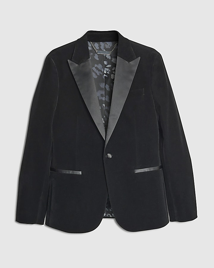 Black Slim Fit Velvet Suit Jacket