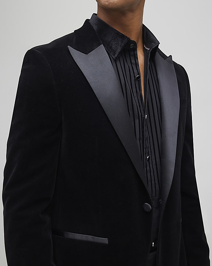 Black Slim Fit Velvet Suit Jacket
