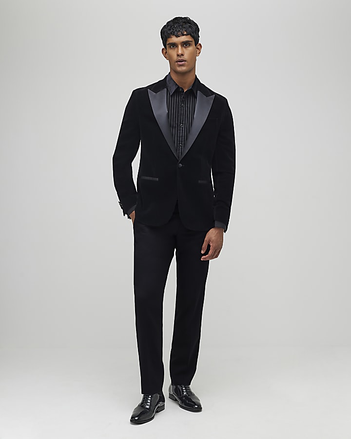 Black Slim Fit Velvet Suit Jacket