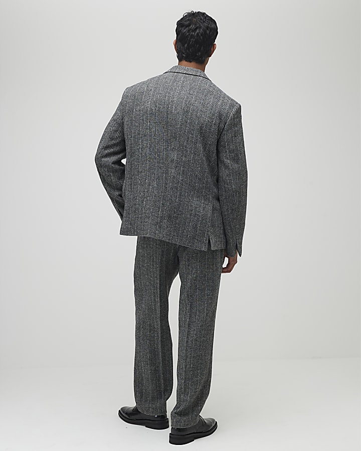 Grey Relaxed Fit Stiped Suit Trousers