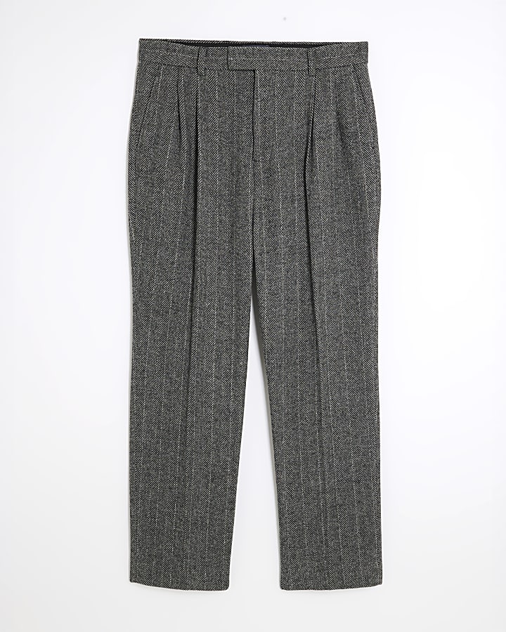 Grey Relaxed Fit Stiped Suit Trousers