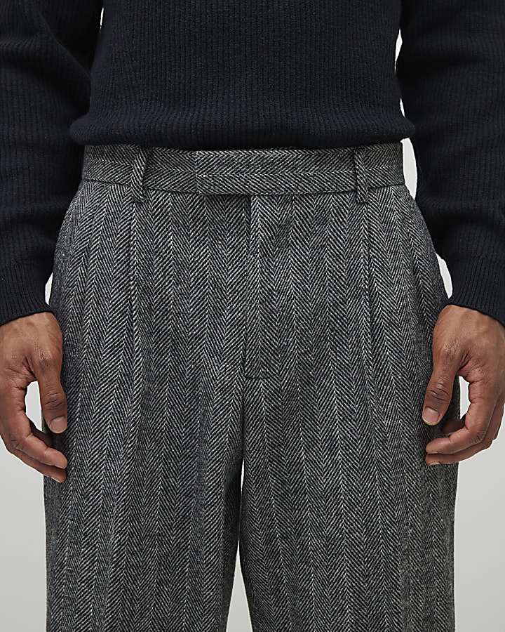Grey Relaxed Fit Stiped Suit Trousers