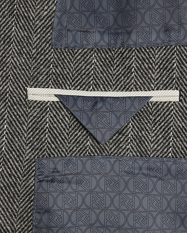 Grey Relaxed Fit Striped Suit Jacket