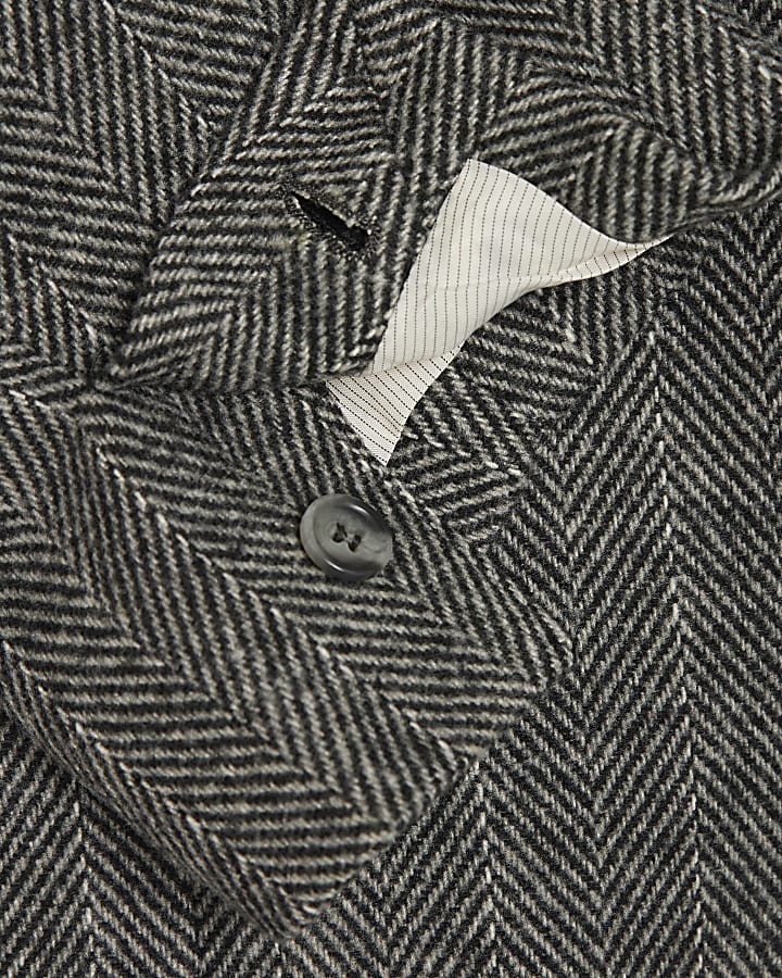 Grey Relaxed Fit Striped Suit Jacket