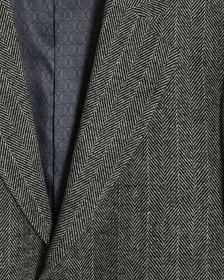 Grey Relaxed Fit Striped Suit Jacket