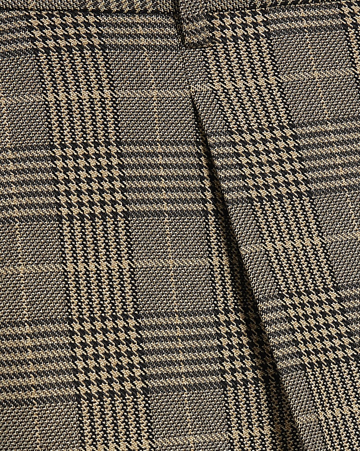 Brown Slim Fit Check Suit Trousers