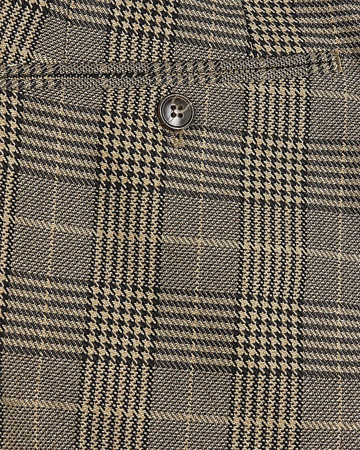 Brown Slim Fit Check Suit Trousers