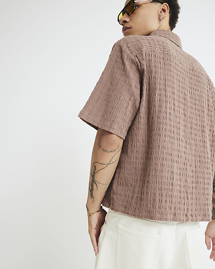 Brown Boxy Fit Crinkle Textured Shirt