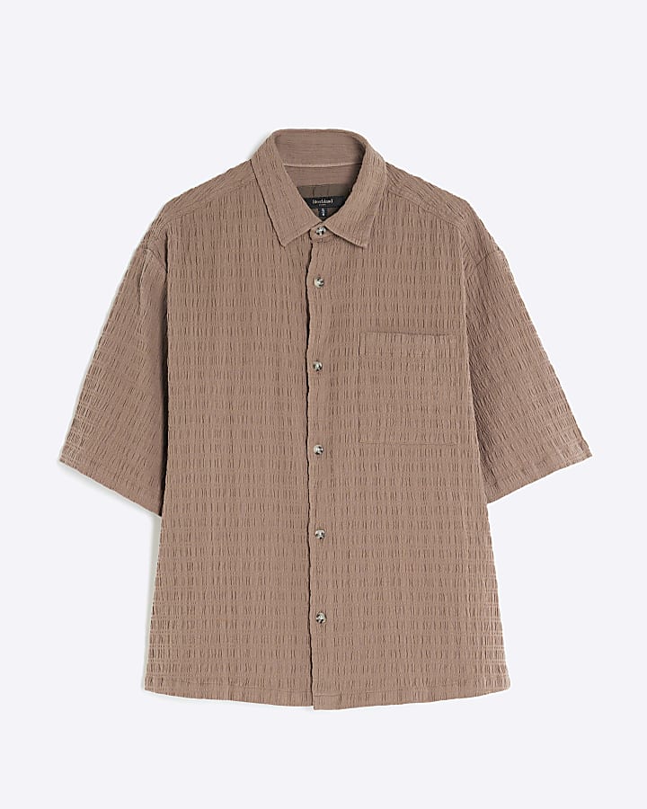 Brown Boxy Fit Crinkle Textured Shirt