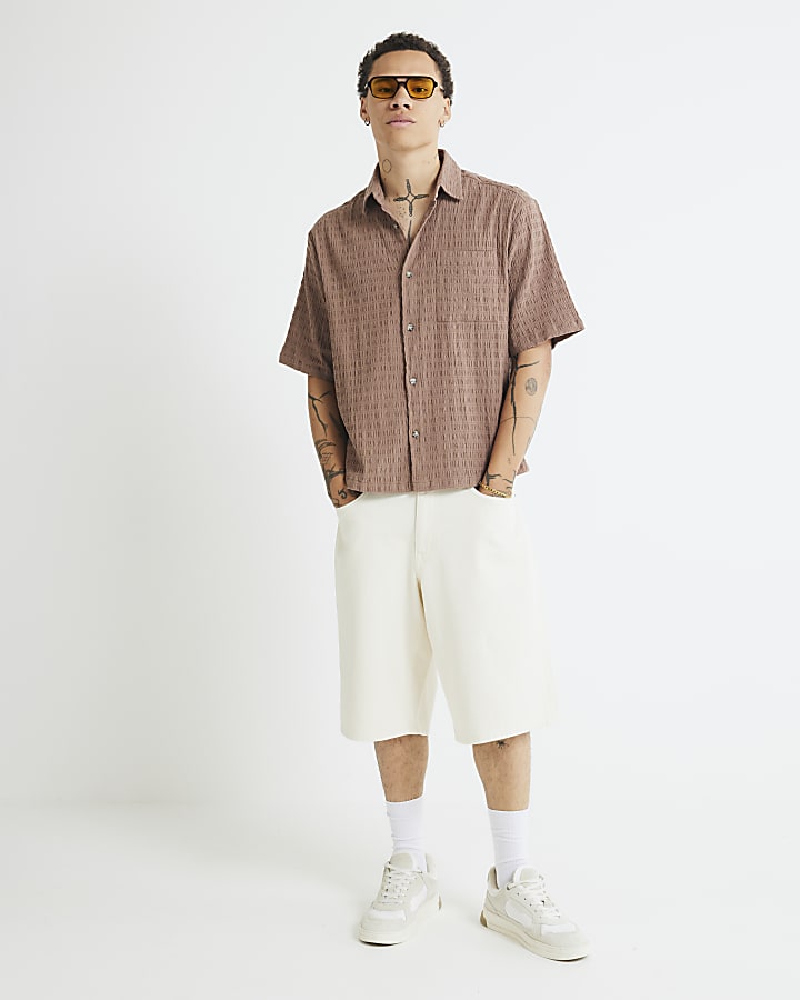 Brown Boxy Fit Crinkle Textured Shirt